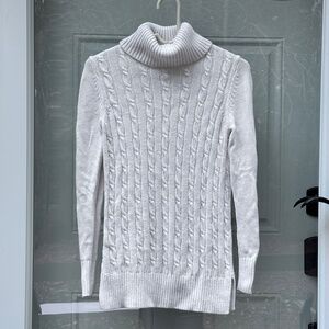 LOFT cable turtleneck sweater, cream, size S